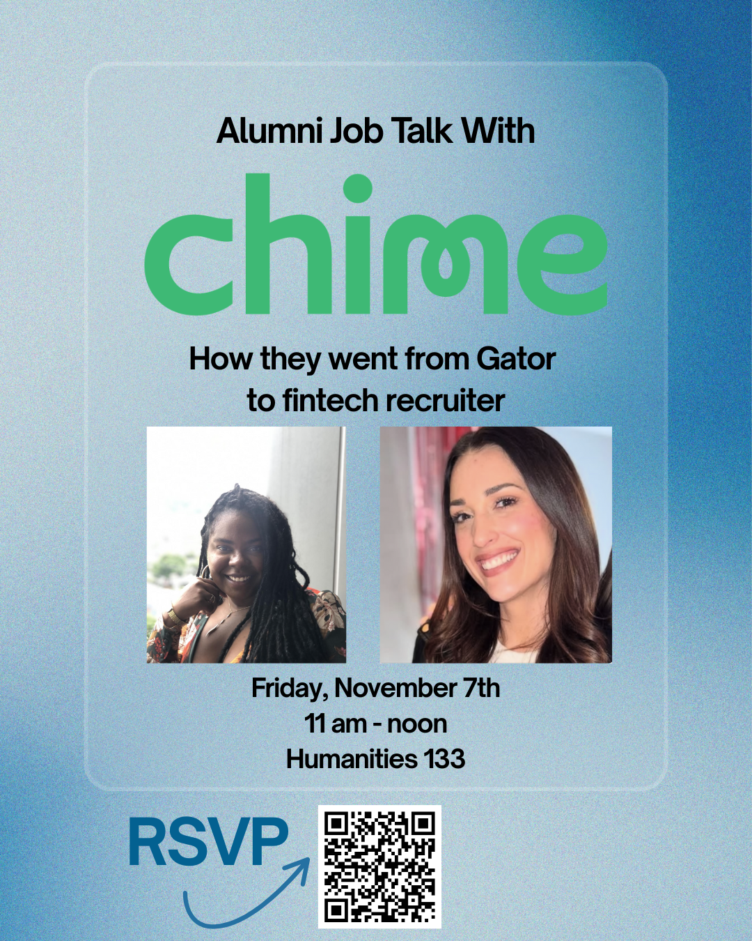 Flier for Alumni Talk with Chime