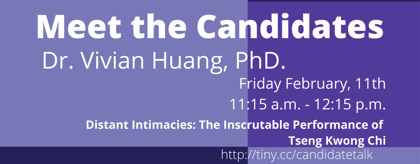 Flyer for event with Dr. Vivian Huang PhD. on February 11th from 11:15 a.m. to 12:15 p.m.