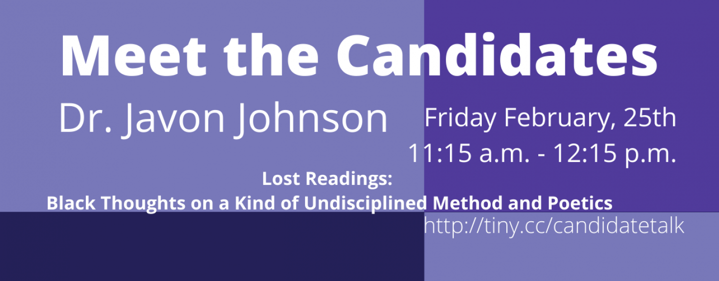Flyer for event with Dr. Javon Johnson on February 24th from 11:15 a.m. to 12:15 p.m.
